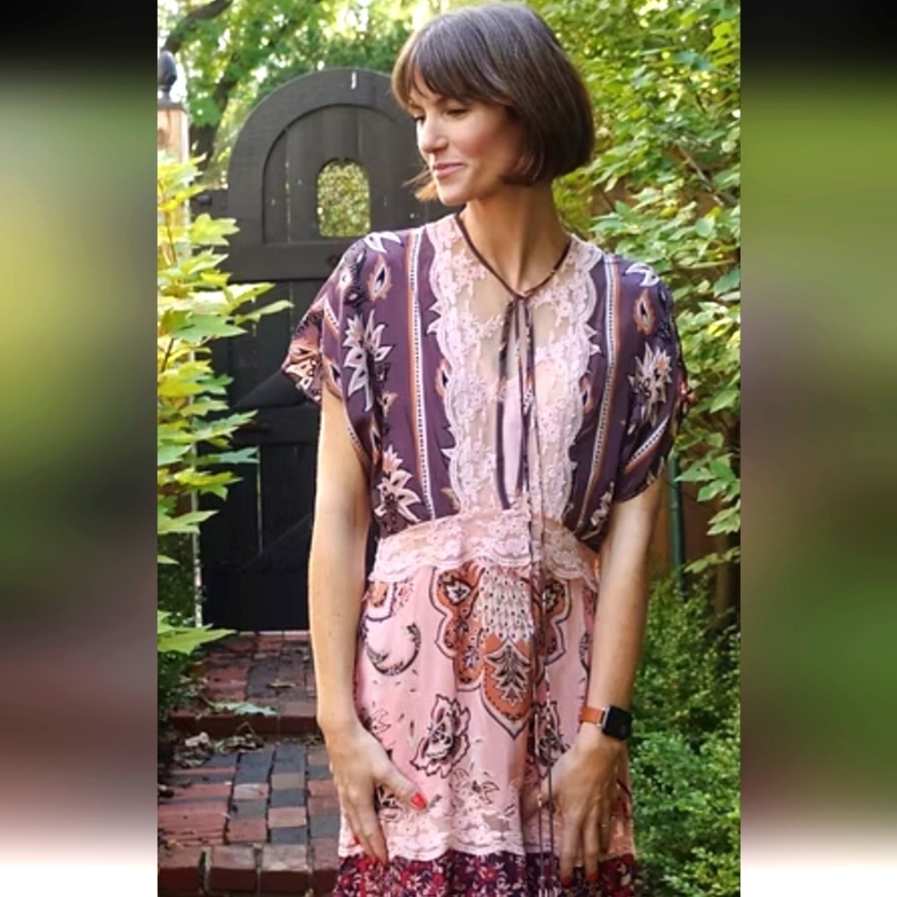 Farm Rio Glam Tapestry Laces Maxi Dress Womens S Whimsical Fairy Boho Cottage